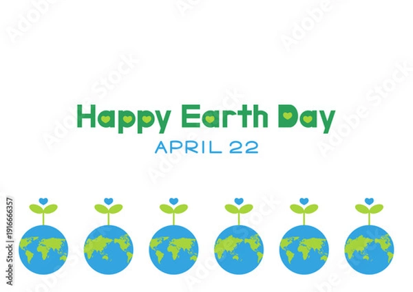 Obraz アースデーのイラスト 世界地図と葉っぱ
