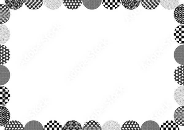 Obraz モノクロ和柄の半円模様フレーム