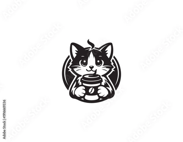 Obraz cat coffee cup logo vector icon illustration