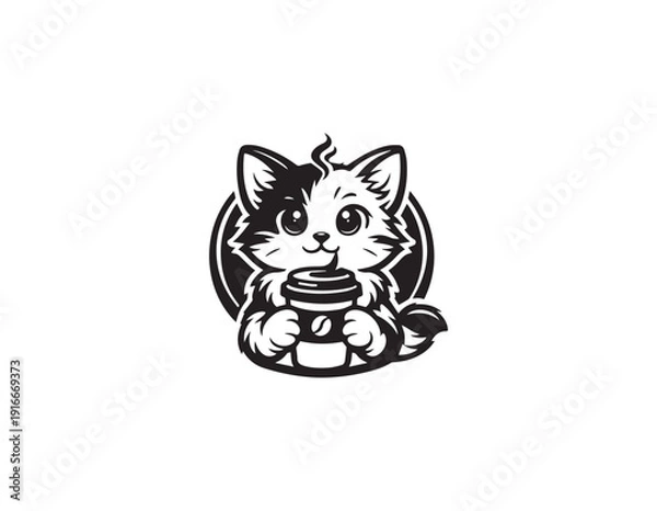 Obraz cat coffee cup logo vector icon illustration
