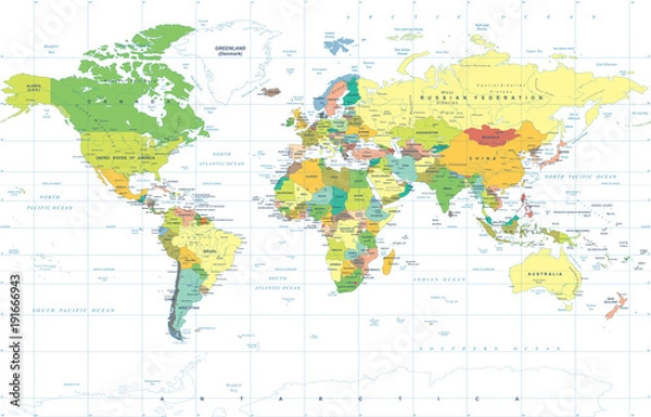 Obraz Political Colored World Map Vector
