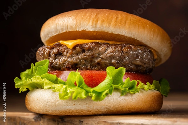 Obraz 木製ボードの上に置かれたチーズバーガー