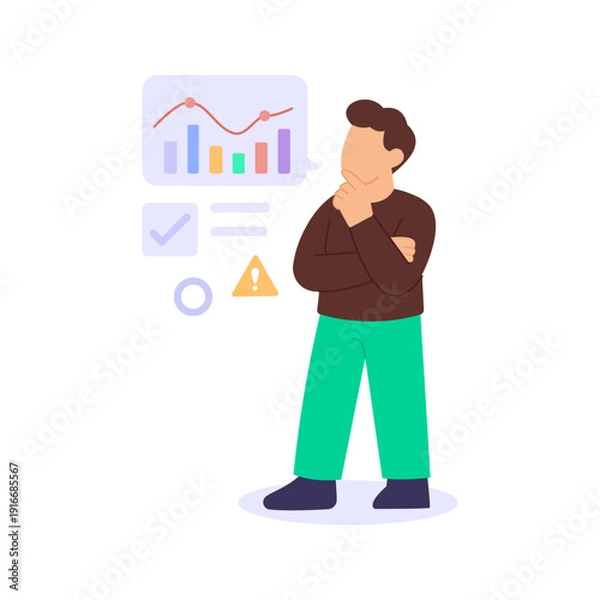 Obraz Critical Thinking, applying logical reasoning for decisions, Flat vector character illustration