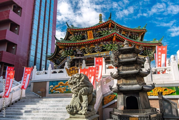 Obraz 神奈川県横浜市 青空に映える横浜中華街、「横浜媽祖廟」