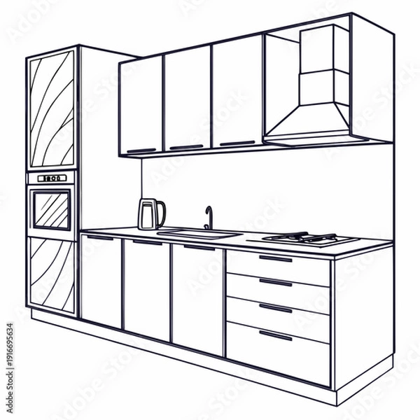 Obraz Modern Kitchen Unit Outline Illustration