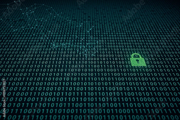 Obraz Cyber Security Lock on Binary Code Data Protection Technology Background