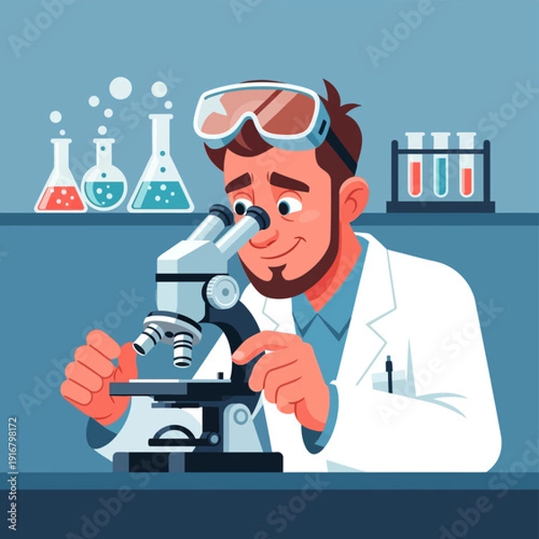 Obraz Scientist Using Microscope in Laboratory.