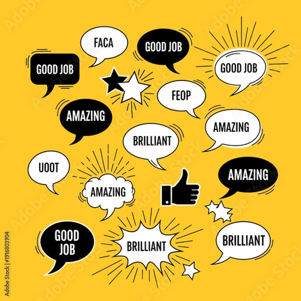 Obraz Bright Yellow Speech Bubbles with Positive Messages.