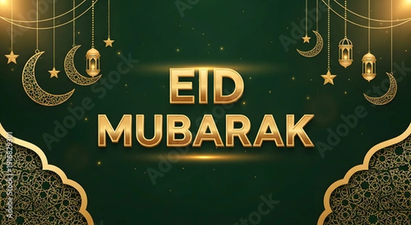 Obraz Eid mubarak greeting with golden ornate elements