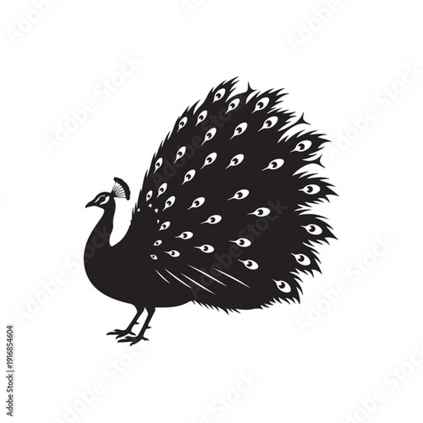 Obraz Black Peacock  silhouette vector illustration