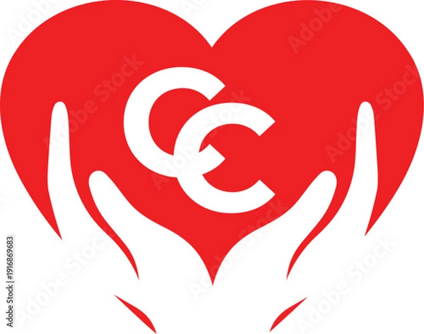 Fototapeta Vector  CC with Heart hand logo