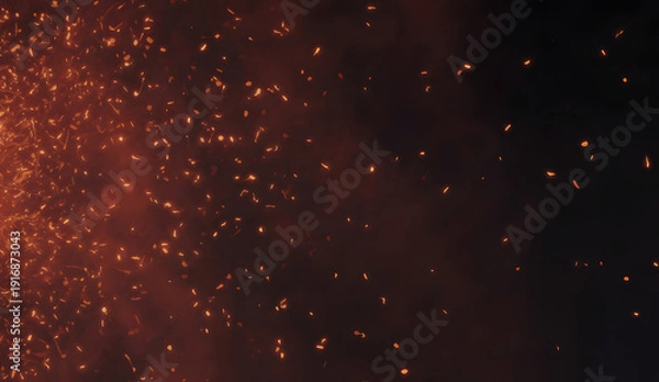Obraz Glowing orange particles on dark background with smoke effect