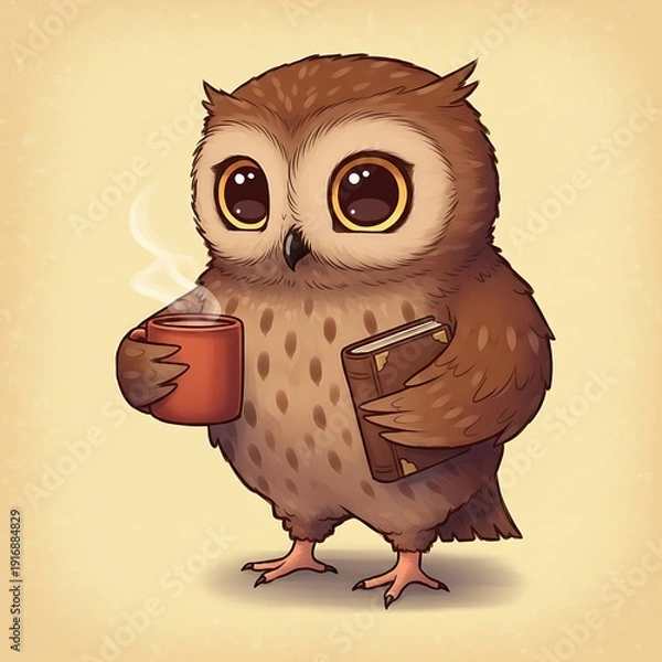 Obraz 愛らしいフクロウのティータイム