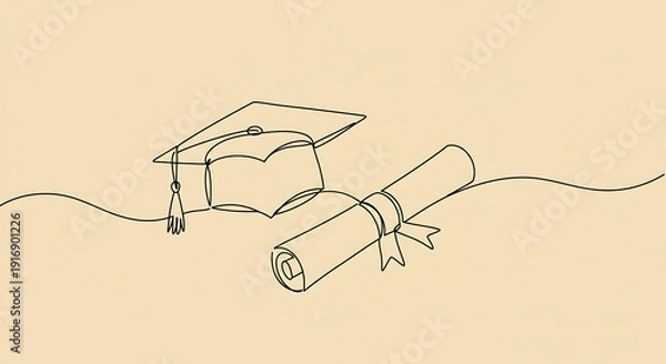 Obraz 一筆書きの卒業証書と帽子