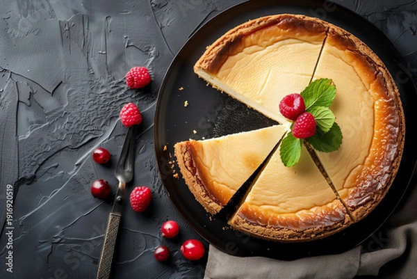 Obraz traditional cheesecake on table top view