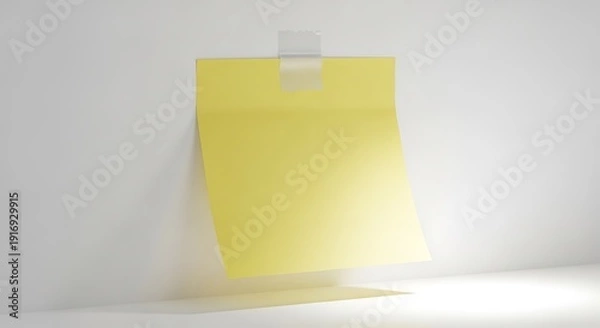 Obraz A single yellow sticky note adhered to a white surface casting a soft shadow
