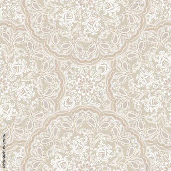 Obraz Vector seamless pattern silver mandalas. Traditional Eastern pattern of circular graphic elements.