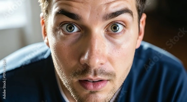 Obraz Man looking directly at the camera with a surprised expression.
