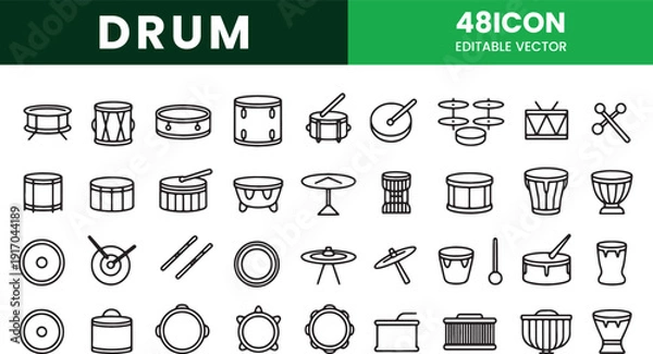 Obraz Minimal Drum and Percussion Line Icon Set Vector