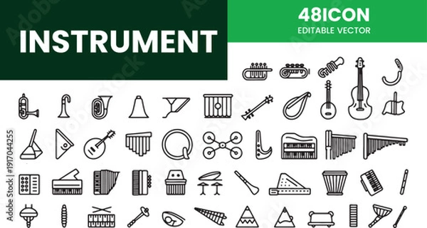 Obraz 48 Line Musical Instruments Icons Set Editable Vector