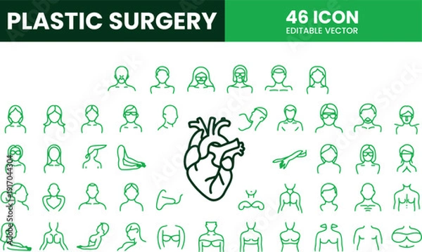 Obraz Plastic Surgery Line Icons Set - 46 Flat Vector Illustrations