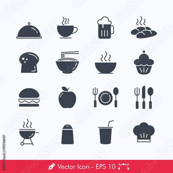 Fototapeta Food Related Icons / Vectors Set (Breakfast, Lunch, Dinner)