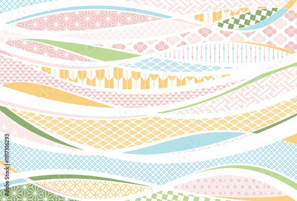 Obraz 【春の背景素材】伝統文様のカラフルな和柄イラスト