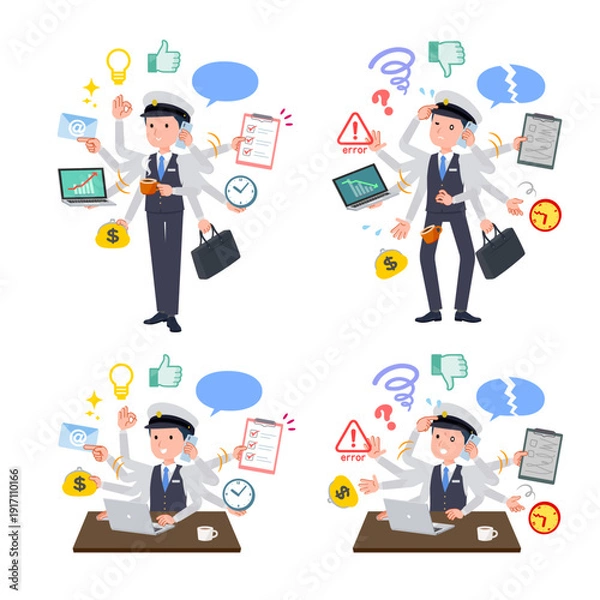 Fototapeta オフィスでマルチタスクをこなす運転手男性のセット