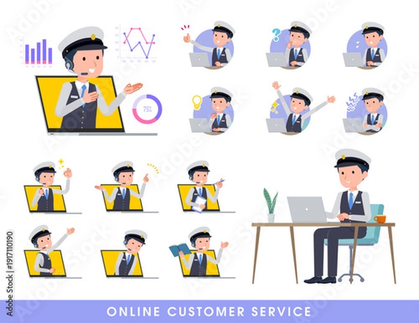 Fototapeta オンラインで接客している運転手男性のセット