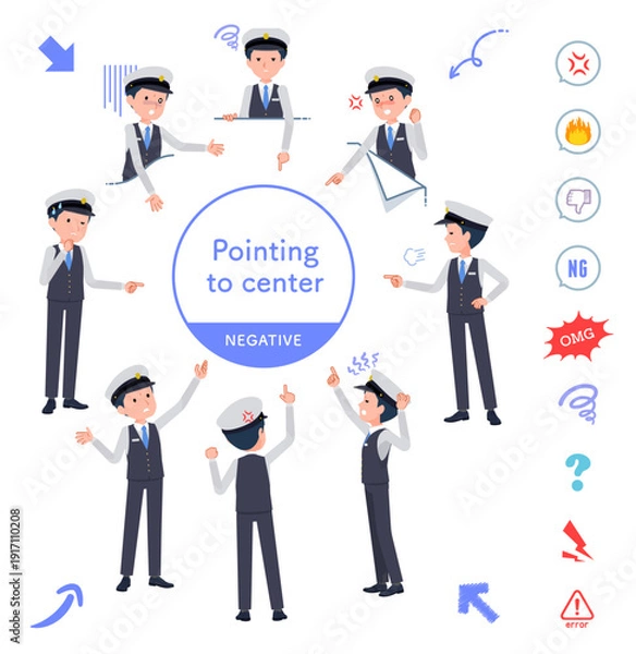 Fototapeta 色々な方向を指差す運転手男性のセット