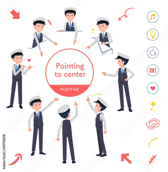 Fototapeta 色々な方向を指差す運転手男性のセット