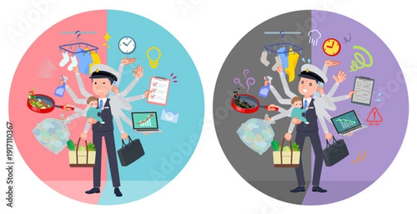 Fototapeta オフィスとプライベートでマルチタスクをこなす運転手男性のセット