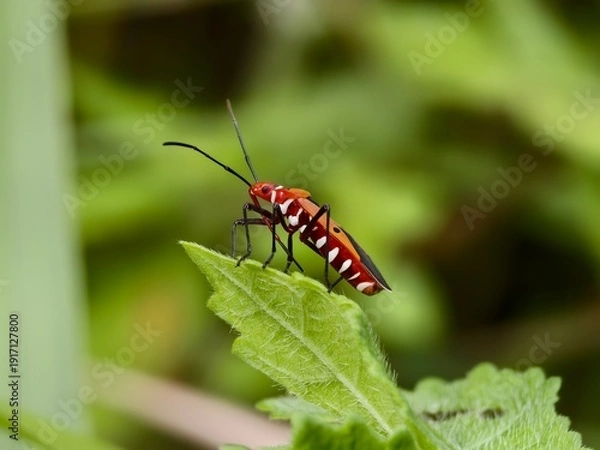 Obraz Dysdercus cingulatus on a leaf with blurred background