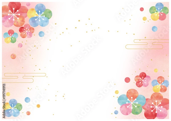 Obraz 梅の花と和柄背景