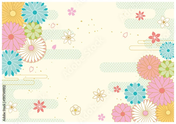 Obraz 花の和柄と和紙背景