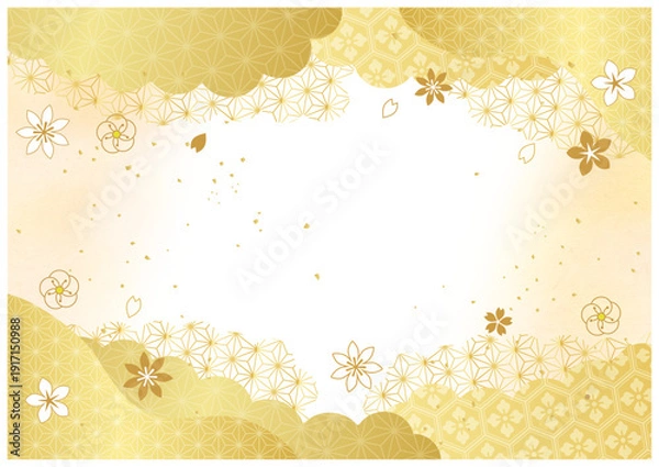 Obraz 花の和柄と和紙背景