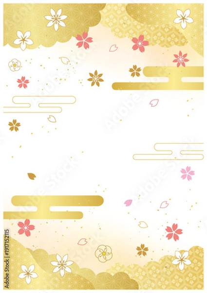 Obraz 花の和柄と和紙背景