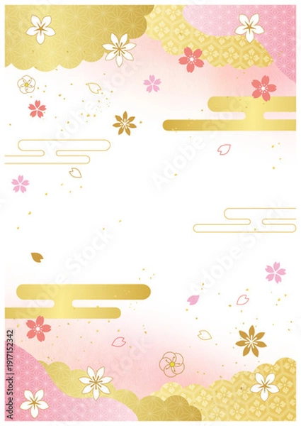 Obraz 花の和柄と和紙背景