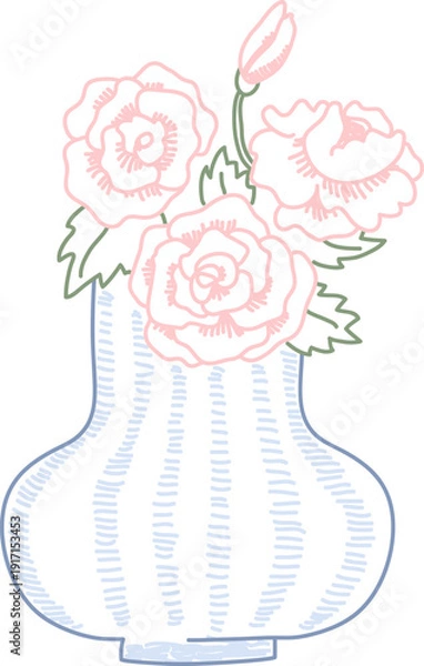 Obraz Rose Bouquet In Vase Doodle
