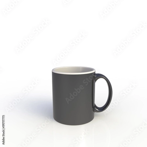 Fototapeta Black coffee cup isolated on white background. Close up with side view. Mock up Template for application design. Exhibition equipment. Set template for the placement of the logo. 3D rendering.