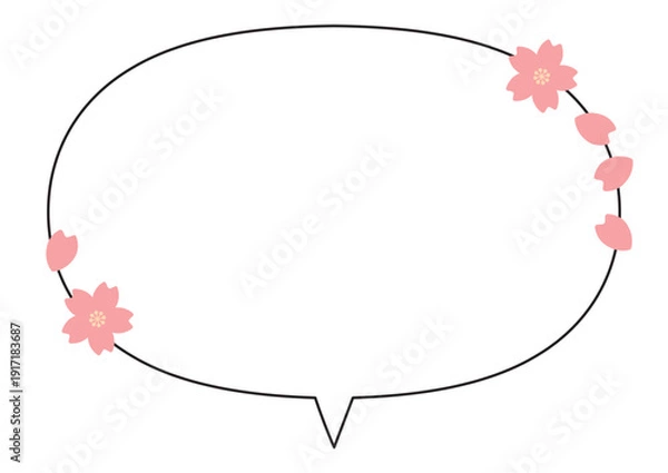 Obraz 桜のあしらいシンプルな楕円の吹き出し（中央しっぽ）