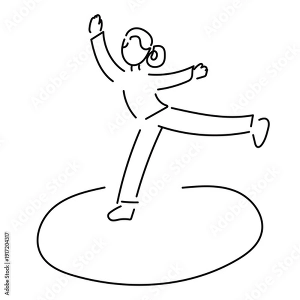 Obraz 片足を上げたポーズのシンプルな女性の手書きの線画イラスト