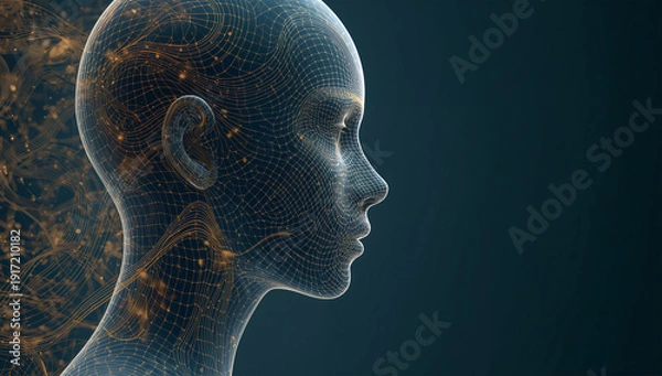 Obraz 墨の筆致を思わせる匿名アバター、藍と金が揺らぐ上品な横顔CG