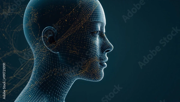 Obraz 墨の筆致を思わせる匿名アバター、藍と金が揺らぐ上品な横顔CG