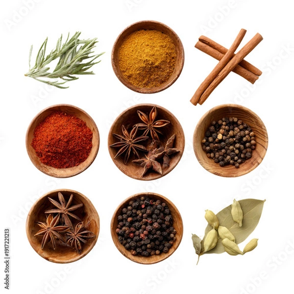 Obraz Different spices on a white background