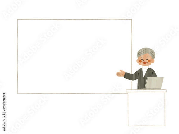 Obraz スクリーンやホワイトボードを使って説明をする男性-ガッシュ