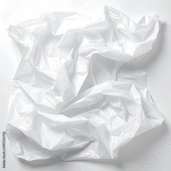Obraz Wrinkled, translucent white plastic sheet on a flat, neutral background
