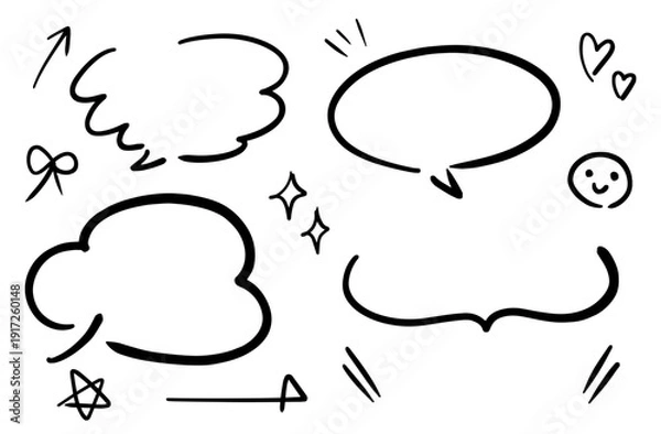 Obraz おしゃれな手描きの吹き出しと矢印・漫符のあしらいセット