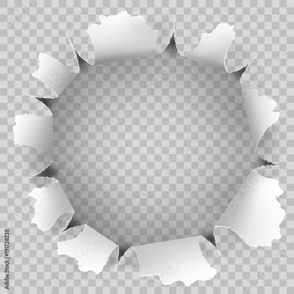Fototapeta Torn hole and ripped of paper. Transparent background only in EPS 10