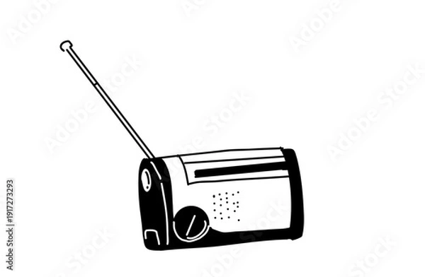 Obraz 手書きの携帯ラジオのイラスト　防災グッズと情報収集　ベクター素材